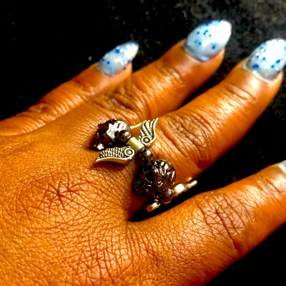 Gun Metal Skull-Head w/Angel Wings. Bad-Ass Ring